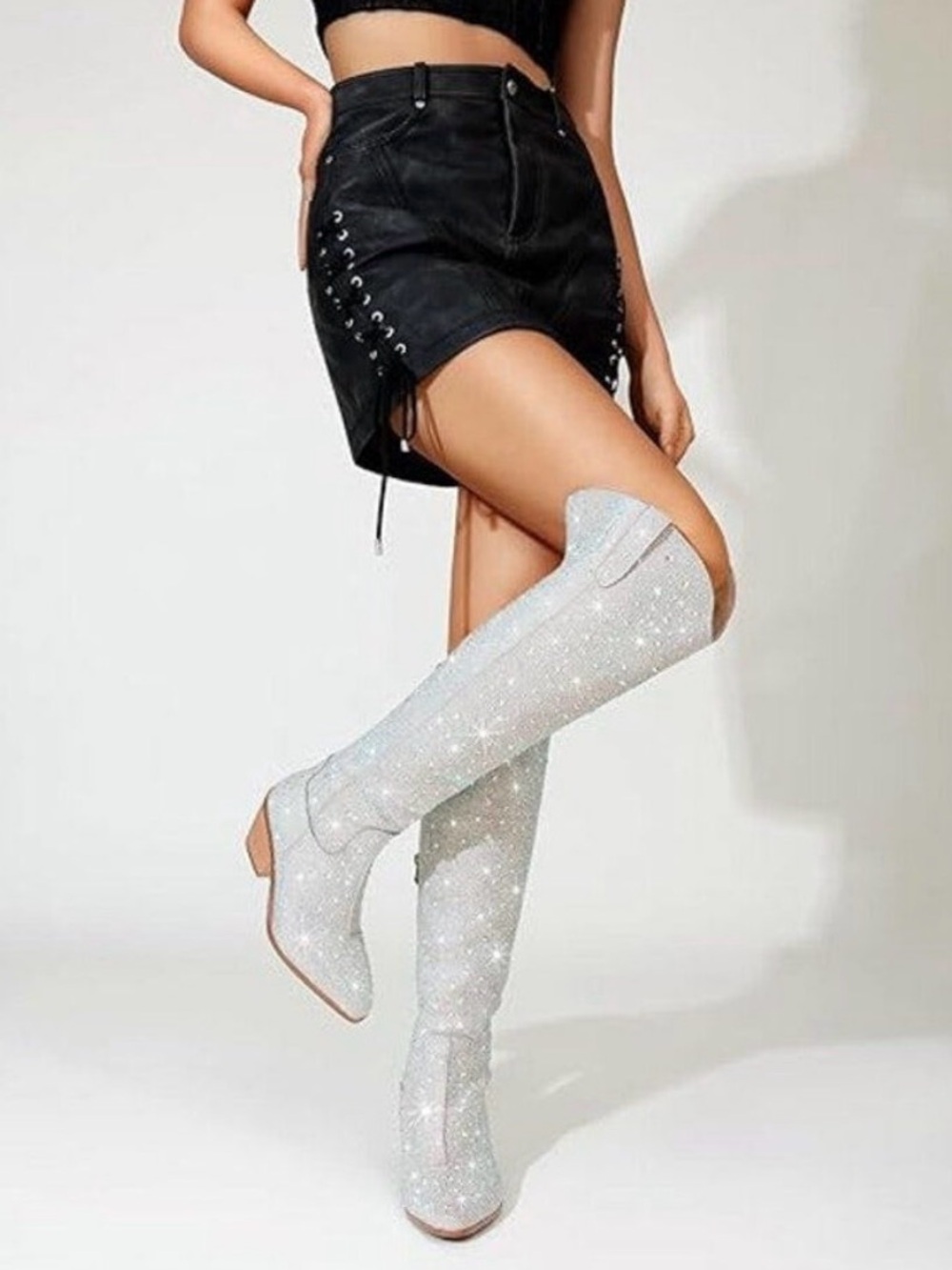 Ronilurn Rhinestone Over-the-Knee Cowboy Boots Women’s Size 12